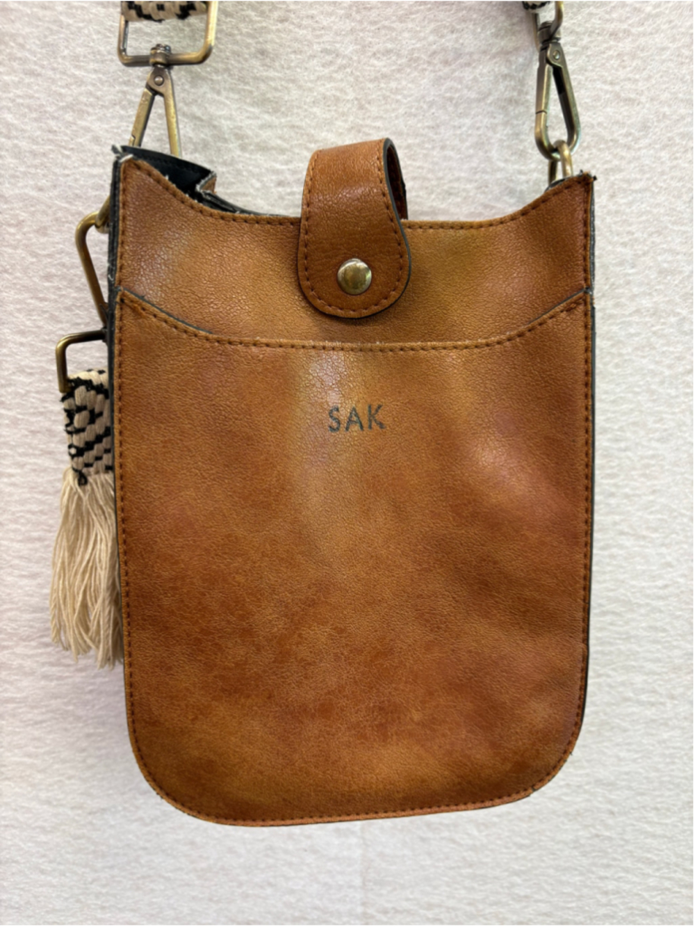 The Sak Brown Crossbody Bag Woven Strap Tassel Boho Small Purse